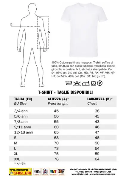 tabella con taglie e misure magliette tshirt personalizzate