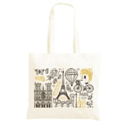 Borsa spesa tracolla in cotone Parigi Tour Eiffel cm 40x40 Shopper manici lunghi disegni