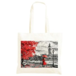 Borsa Londra in bianco e nero albero rosso Shopper manici lunghi disegno acquarello 192