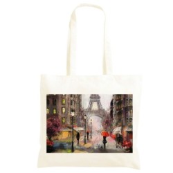 Borsa Parigi Tour Eiffel a colori Shopper manici lunghi disegno acquarello 218