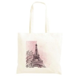 Borsa Tour Eiffel rosa Shopper manici lunghi disegno acquarello 275