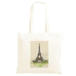Borsa Tour Eiffel su tela Shopper manici lunghi disegno acquarello 338