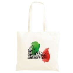 Borsa Colosseo tricolore Shopper manici lunghi disegno acquarello 559
