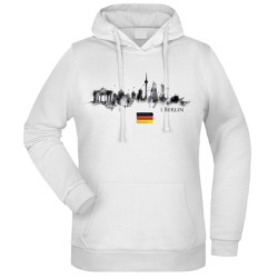Felpa Berlino Bianco Nero fantasia cappuccio bianca acquarello paesaggi mondo n.52 uomo donna bambino