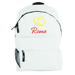 Zaino ultras bianco Roma con cuore giallorosso tifosi calcio in nylon con tasche cerniera e spalline