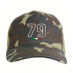 Cappellino mimetico ricamato numero 79 tricolore Italia - regolazione velcro - retina