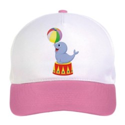 Cappellino bimba foca del circo con palla sul naso n.110 regolabile a strappo colore bianco rosa