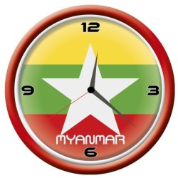 Orologio Myanmar Birmania da parete con bandiera diametro di 28 cm