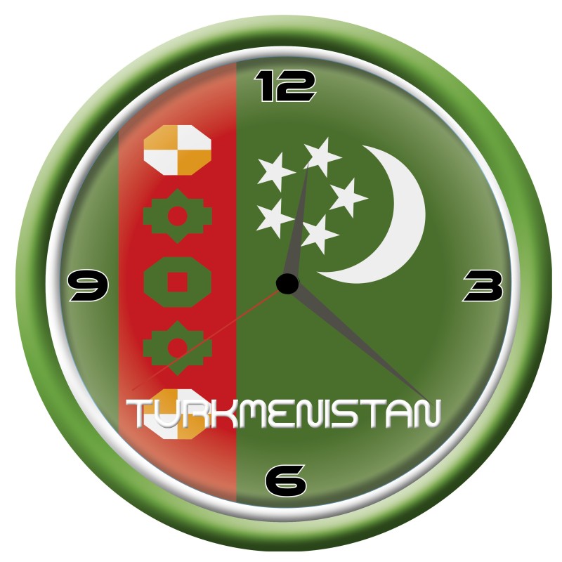Orologio Turkmenistan da parete con bandiera diametro di 28 cm