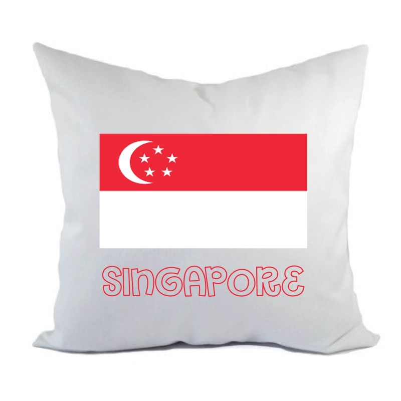 Cuscino divano letto bianco Singapore con bandiera federa  40x40 cm in poliestere