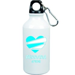 Boraccia bottiglia Ferrara biancoazzurra cuore spezzato con moschettone - 500 ml. - Dimensioni 21 x 6,5 cm