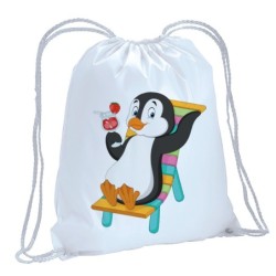 Sacca zainetto sportivo pinguino animali cartoon bimbo n 6 / lacci rinforzo sugli angoli 30x45 cm