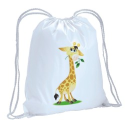Sacca zainetto sportivo giraffa che mangia, serie animali cartoon bimbo / 125 / lacci rinforzo angoli 30x45 cm