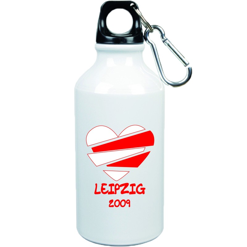 Boraccia bottiglia Germania Leipzig cuore spezzato con moschettone - 500 ml. - Dimensioni 21 x 6,5 cm